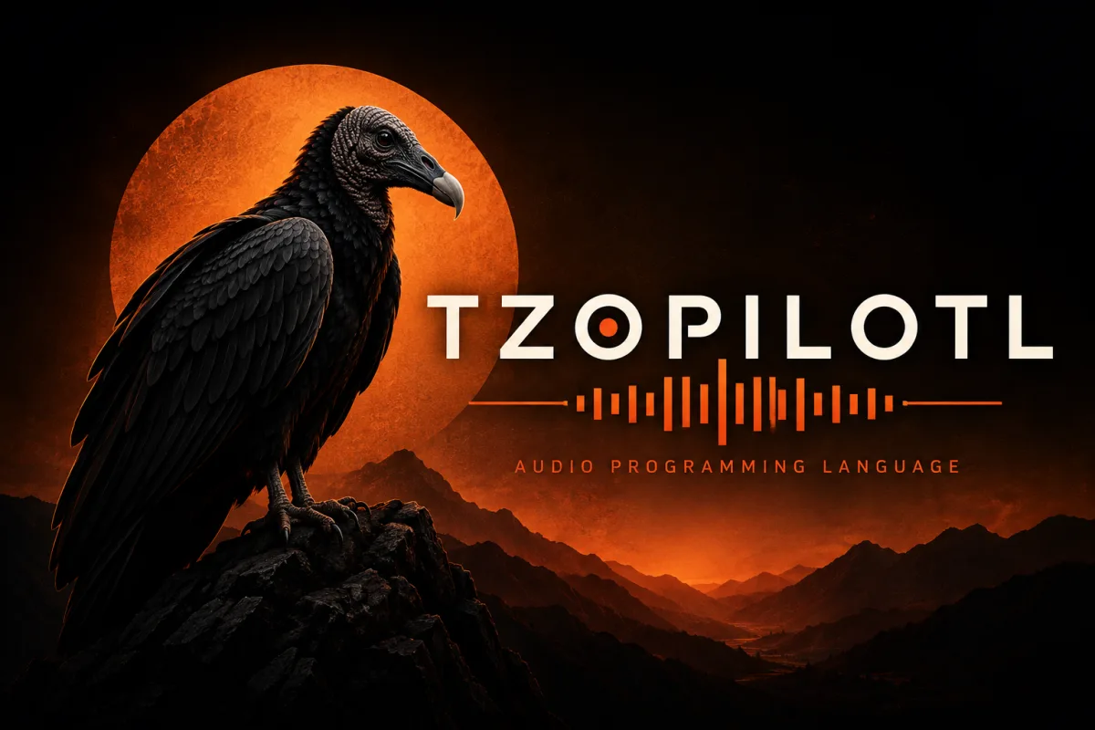 Tzopilotl emblem: a vulture over an audio spectrum